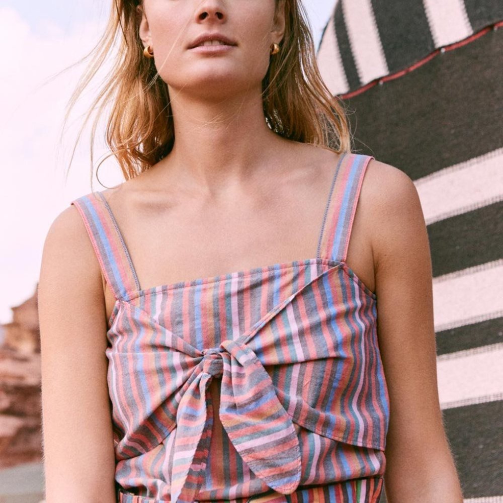 Madewell Tie-Front Cami Top in Rainbow Stripe